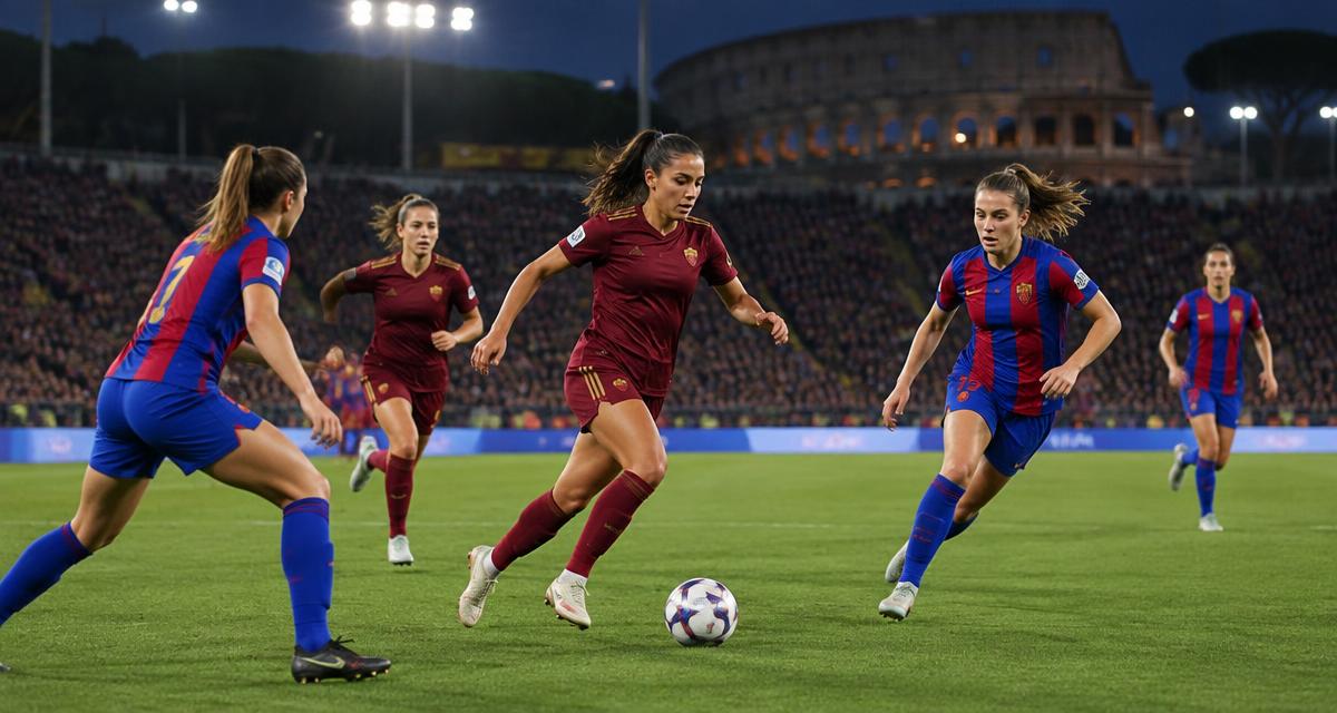Illustration of a women’s football match in Rome at night