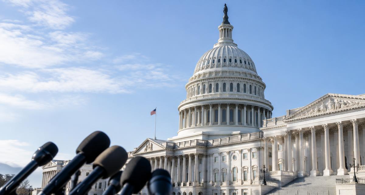 Illustration of microphones outside the United States Capitol